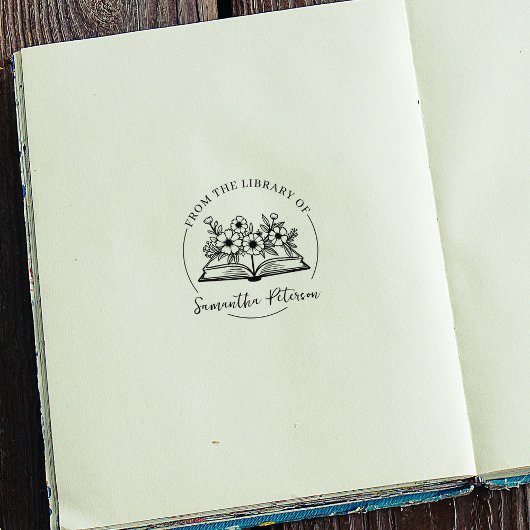 Modern script boekplaat, wilde bloemen boek  rubberstempel