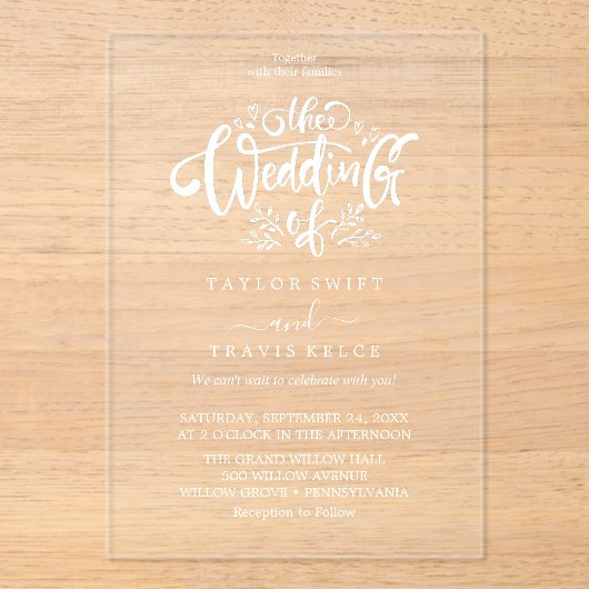 Modern Script Boho Acryl Huwelijksuitnodiging Acryl Uitnodigingen (Voorkant)