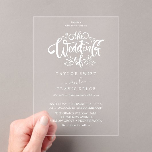 Modern Script Boho Acryl Huwelijksuitnodiging Uitnodigingen (Insitu (Draagbaar))