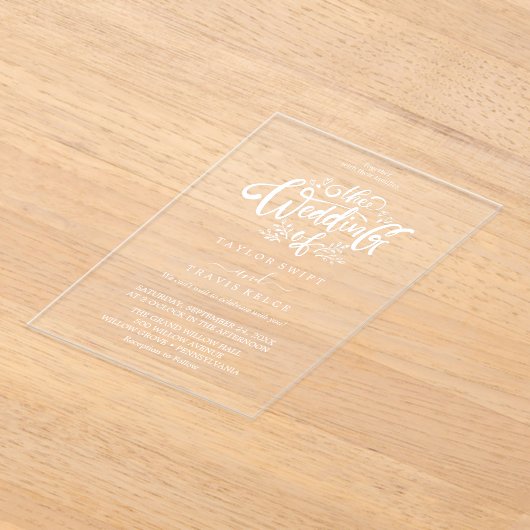 Modern Script Boho Acryl Huwelijksuitnodiging Uitnodigingen (Laagn)