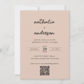 Modern Script Boho Beige Foto QR Code Bruiloft Kaart (Voorkant)