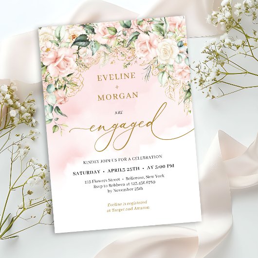 Modern script boho blush rozen salie en goud kaart