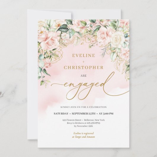Modern script boho blush rozen salie en goud kaart (Voorkant)