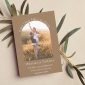 Modern script boho boog foto bruin terracotta save the date