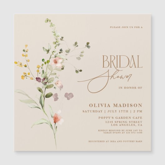 Modern Script Boho Flower Garden Magnetische Uitnodiging (Voorkant)