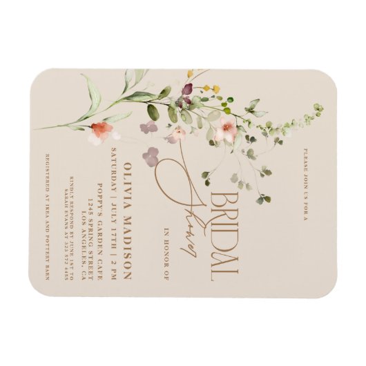 Modern Script Boho Flower Garden Vrijgezellenfeest Magneet (Horizontaal)