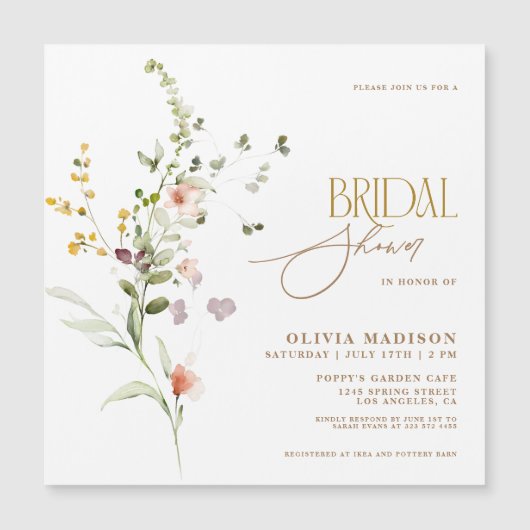 Modern Script Boho Flower Garden Vrijgezellenfeest Magnetische Uitnodiging (Voorkant)