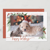 Modern Script Boho Greenery Terracotta Rust Photo Feestdagenkaart (Voorkant / Achterkant)