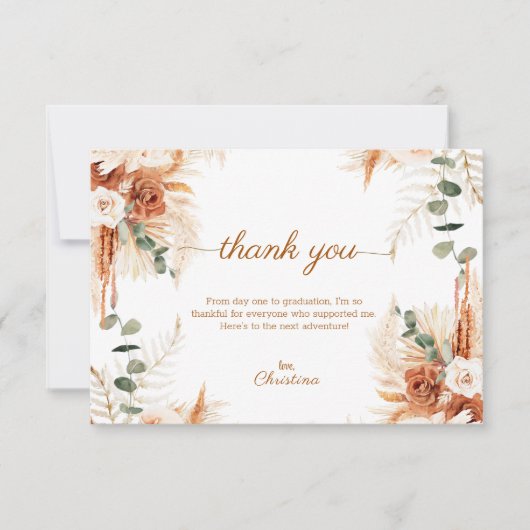 Modern Script Boho Terracotta Foto Afstuderen Bedankkaart (Voorkant)