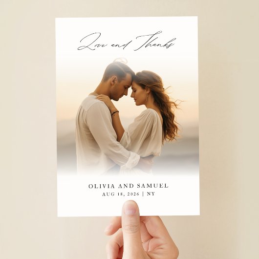 Modern Script Boho Wedding Overlay Foto Bedankkaart