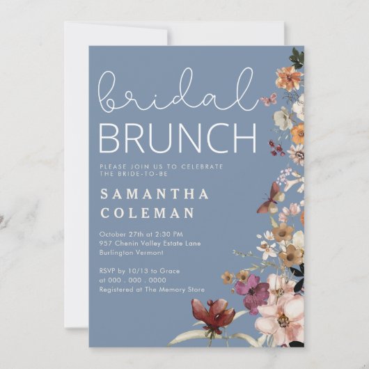 Modern Script Boho Wildflower Bruidsfeest Brunch Kaart (Voorkant)