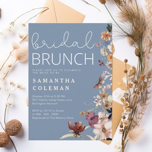 Modern Script Boho Wildflower Bruidsfeest Brunch Kaart