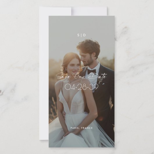 Modern Script Bookmark 2 Photo Budget Wedding Save The Date (Voorkant)