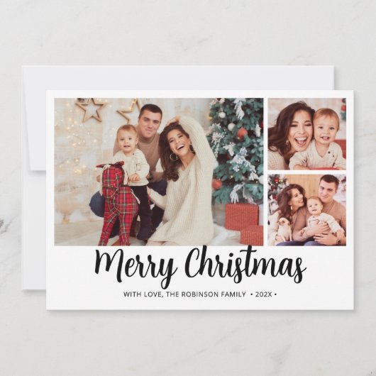 Modern Script Botanical 3 Fotocollage Kerstmis Feestdagenkaart (Voorkant)
