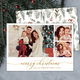 Modern Script Botanical 3 Fotocollage Kerstmis Feestdagenkaart