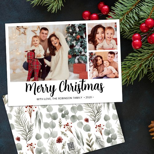 Modern Script Botanical 3 Fotocollage Kerstmis Feestdagenkaart