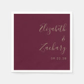 Modern Script Bourgogne Gouden Bruiloft Servet (Voorkant)