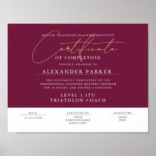 Modern Script Bourgondië Certificaat Award Afstude Poster (Voorkant)