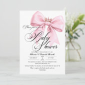 Modern Script Bow Pink Baby Shower Kaart (Staand voorkant)