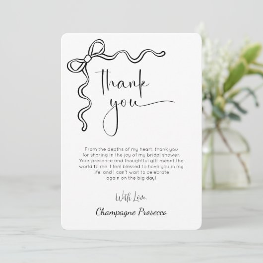 Modern Script Bow Vrijgezellenfeest bedankkaart Kaart (Staand voorkant)