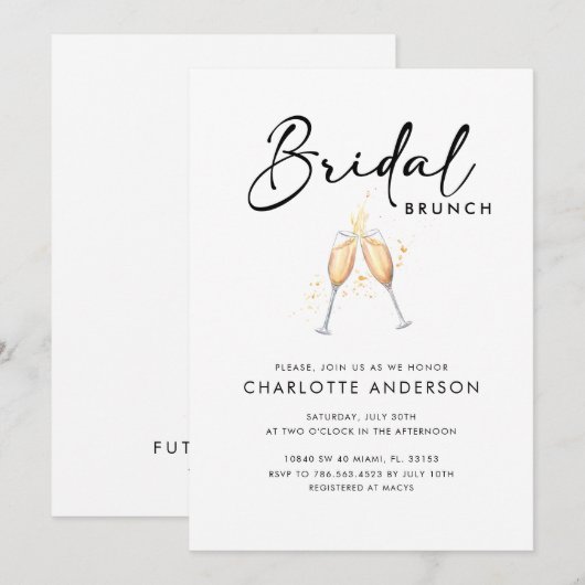 Modern Script Bridal Brunch Invitation Kaart (Voorkant / Achterkant)