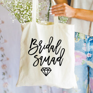 Modern Script Bridal Squad Diamond Tote Bag