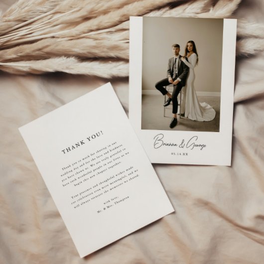 Modern Script Bride & Groom Names Wedding Photo Bedankkaart