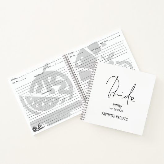 Modern Script Bride Name Date Recipe Notitieboek (Binnen)