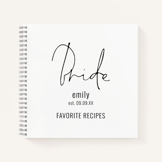 Modern Script Bride Name Date Recipe Notitieboek (Voorkant)