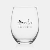 Modern Script Bridesmaid Name Wedding Favor Wijnglas Zonder Voet (Voorkant)