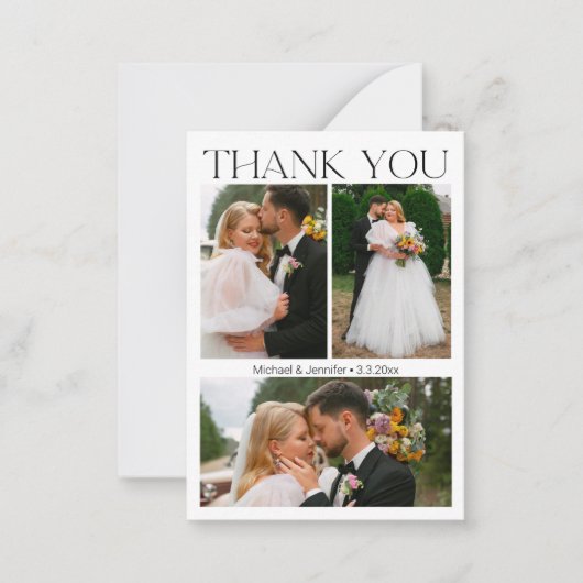 Modern script bruiloft 4 foto's collage dank u notitiekaartje (Voorkant)