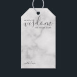 Modern Script bruiloft advies en wensen marmer Cadeaulabel<br><div class="desc">Voeg een persoonlijk tintje toe aan uw bruiloft met een modern script bruiloft advies en wenst label kaart. Deze advieskaart heeft de titel 'woorden van wijsheid' met details in grijs schrift en sans serif lettertype stijl op witte marmeren achtergrond. Perfect voor bruiloft, baby shower, verjaardagsfeestje, vrijgezellenfeest, vrijgezellenfeest en alle speciale...</div>