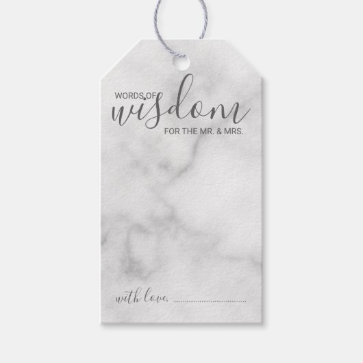 Modern Script bruiloft advies en wensen marmer Cadeaulabel (Voorkant)