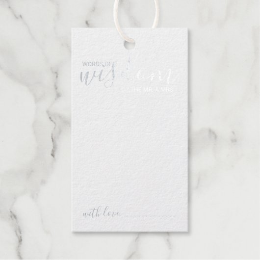Modern Script Bruiloft Advies en Wensen Zilver Cadeaulabels (Voorkant)