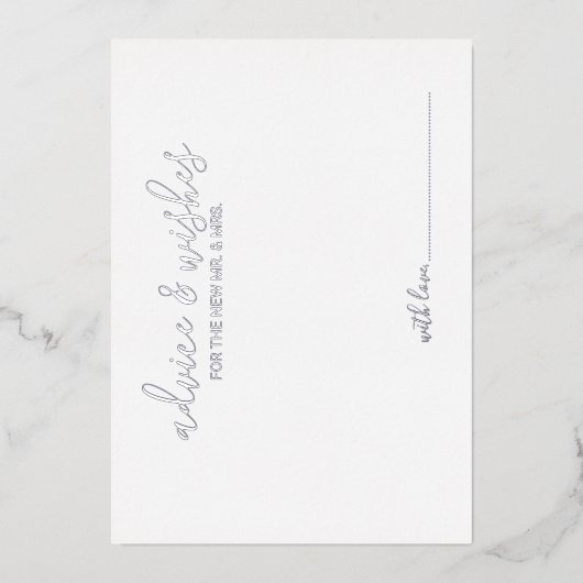 Modern Script Bruiloft Advies en Wensen Zilver Folie Uitnodiging (Voorkant)