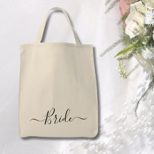 modern script bruiloft bruid tote bag