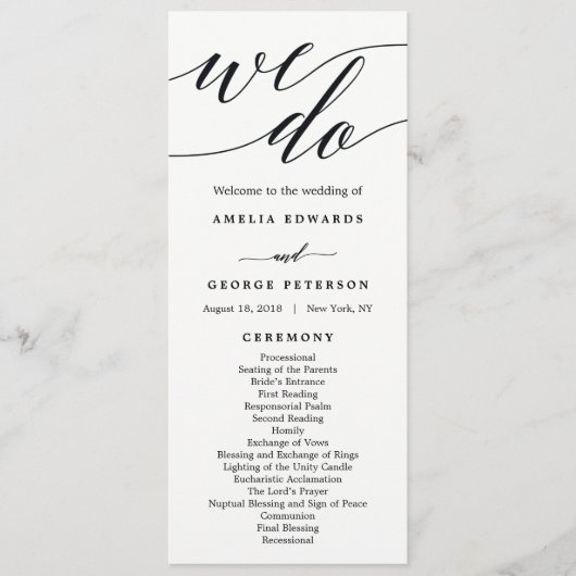 Modern script bruiloft ceremonie programma programmakaart (Voorkant)