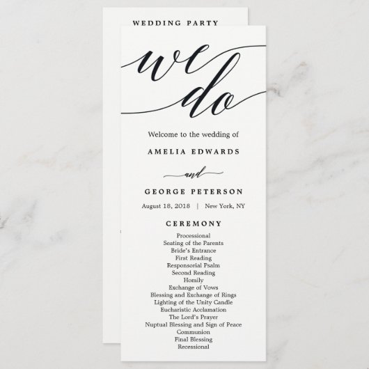 Modern script bruiloft ceremonie programma programmakaart (Voorkant / Achterkant)