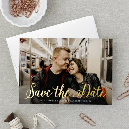 Modern Script bruiloft Folie Save the Date Kaart