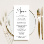 Modern Script Bruiloft Receptie Menu<br><div class="desc">Modern huwelijksreceptie menu met "Menu" in een chique hedendaags script,  uw aangepaste menu in eenvoudige typografie,  uw namen verbonden door een hart en uw ontvangstdatum.</div>