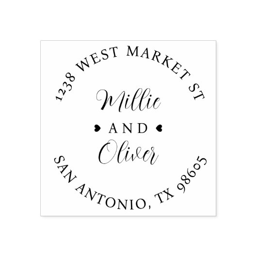 Modern Script Bruiloft Ronde Retouradres Rubberstempel (Afrduk)