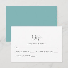 Modern Script Bruiloft RSVP in blauw Kaartje