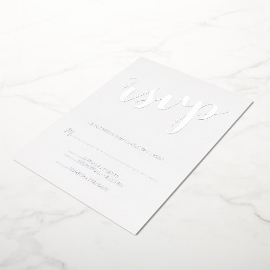 Modern Script Bruiloft RSVP Zilver Folie Uitnodiging (Gedraaid)