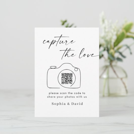 Modern script bruiloft vastleggen van de liefde QR Informatiekaartje (Staand voorkant)