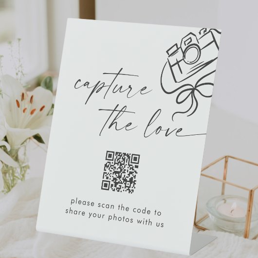 Modern script bruiloft vastleggen van de liefde QR Reclamebord Met Voetstuk
