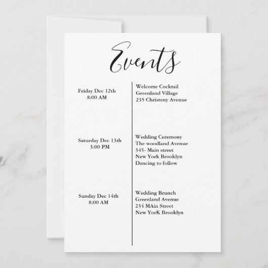 Modern script bruiloft verwelkomt & reisweekend aankondiging (Achterkant)