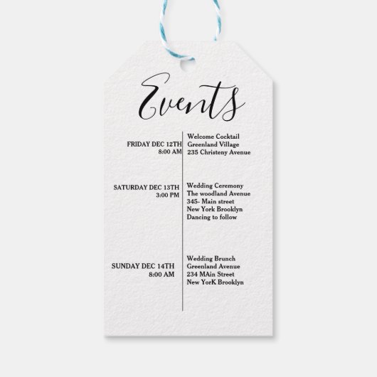 Modern script bruiloft verwelkomt & reisweekend cadeaulabel (Achterkant)