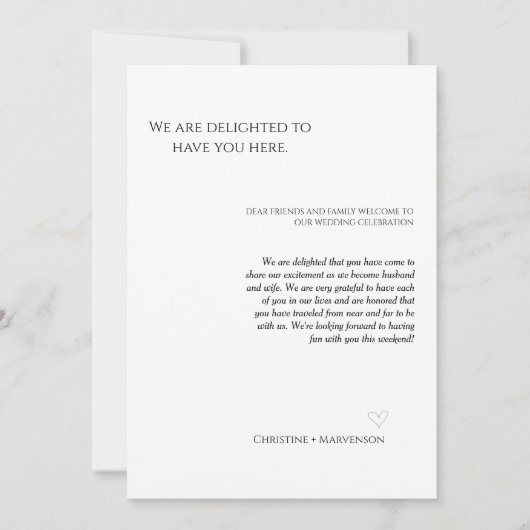 Modern script bruiloft verwelkomt & reisweekend kaart (Voorkant)