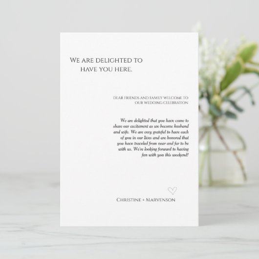 Modern script bruiloft verwelkomt & reisweekend kaart (Staand voorkant)