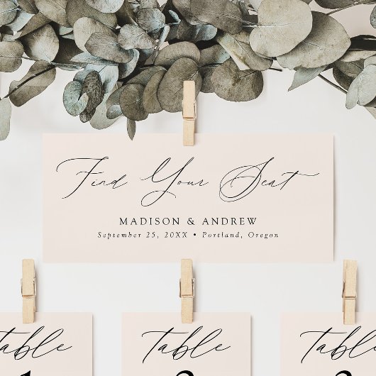 Modern Script Bruiloft Vind uw Seat Header Kaart